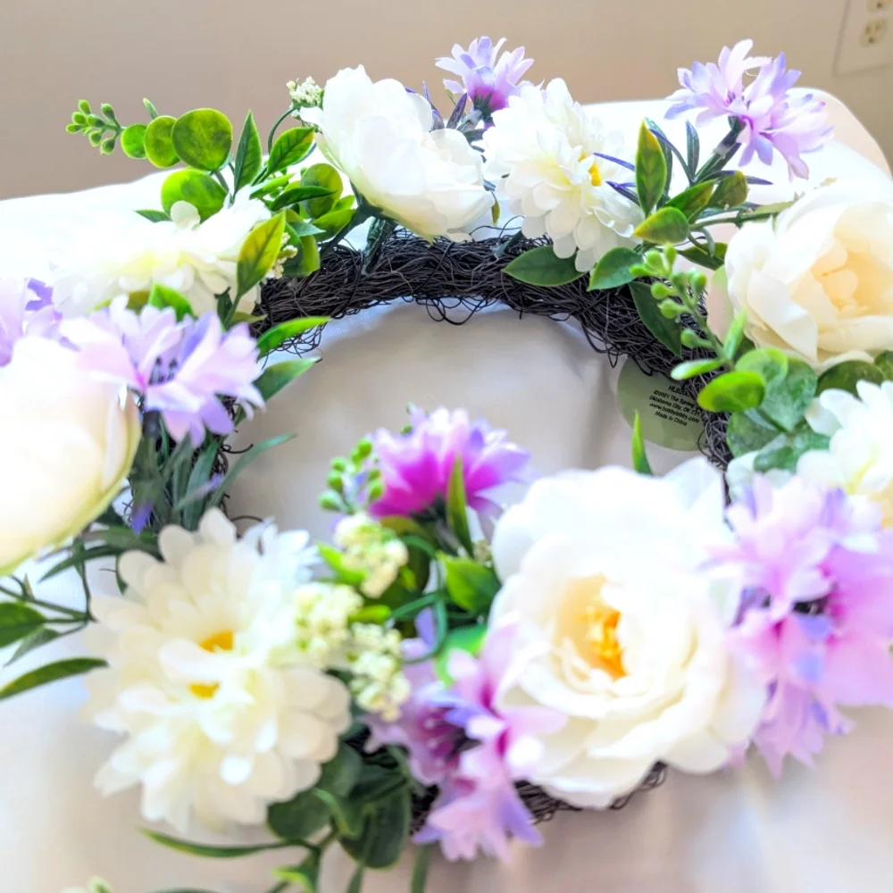 Floral Wreath with White and Purple Flowers